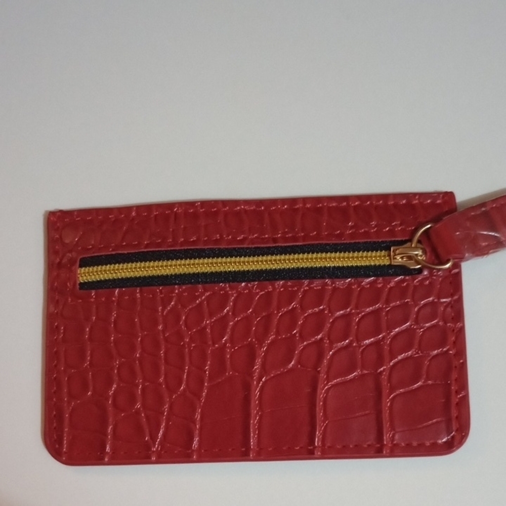 Red Croc-Embossed Key & Card Holder